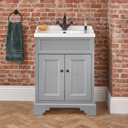 Milano Thornton - Light Grey 635mm Traditional Vanity Unit with Basin and Classic Round Black Handles