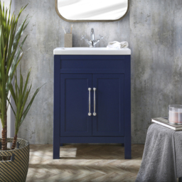 Milano Aston - Navy 600mm Traditional Vanity Unit with Basin and Chrome Classic T-Bar Handles