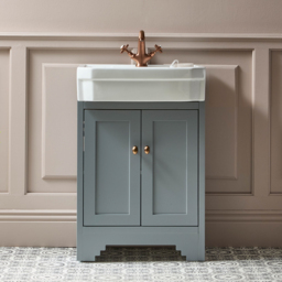 Milano Thornton - Light Grey 570mm Traditional Vanity Unit with Basin and Classic Round Brushed Copper Handles