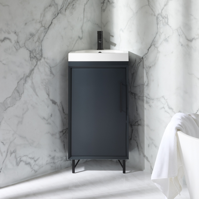 Milano Edge - Anthracite 450mm Modern Cloakroom Corner Vanity Unit with Basin and Black T-Bar Handle