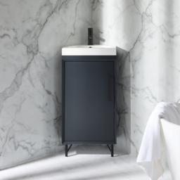 Milano Edge - Anthracite 450mm Modern Cloakroom Corner Vanity Unit with Basin and Black T-Bar Handle