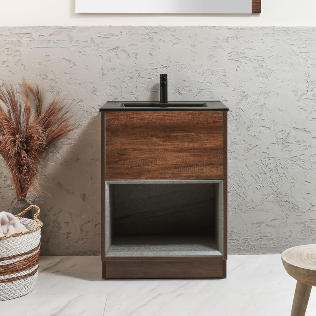 Milano Bexley - 612mm Open Shelf Vanity Unit with Elements Basin - Choice of Basin, Finish and LED Light