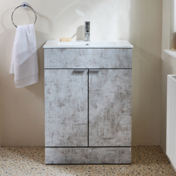 Milano Lurus - Concrete Grey 610mm Modern Vanity Unit with Basin and Chrome Finger Pull Handles