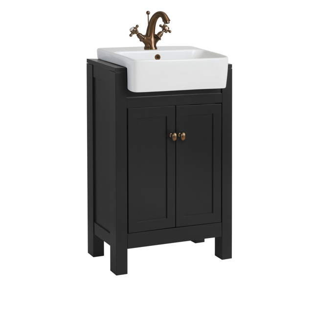 Milano Aston - Black Grey 550mm Traditional Vanity Unit with Basin and Brushed Copper Classic Round Handles