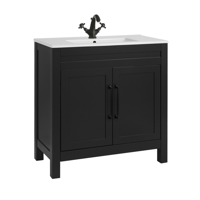 Milano Aston - Black Grey 800mm Traditional Vanity Unit with Basin and Black Classic T-Bar Handles