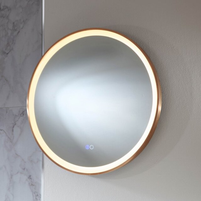 Milano Camila - Brushed Copper Modern Round Anti-Fog LED Mirror - 600mm