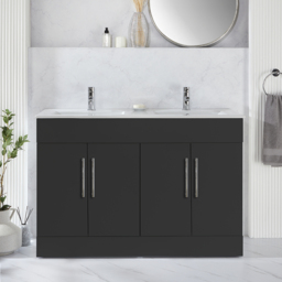 Milano Lurus - Black Grey 1210mm Modern Vanity Unit with Double Basin and Chrome T-Bar Handles