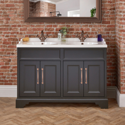1200mm Black Grey Vanity Unit with Double Basin & Bronze T-Bar Handles