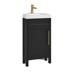 Milano Aston - Black Grey 450mm Traditional Cloakroom Corner Vanity Unit with Basin and Brushed Brass Modern T-Bar Handle