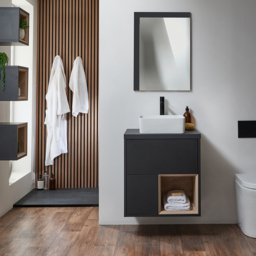 600mm Black Grey Wall Hung Vanity Unit w/ Countertop Basin & LED - thumbnail 2