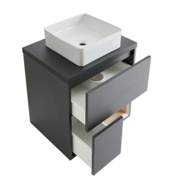 600mm Black Grey Wall Hung Vanity Unit w/ Countertop Basin & LED - thumbnail 6