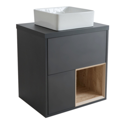 600mm Black Grey Wall Hung Vanity Unit w/ Countertop Basin & LED - thumbnail 5