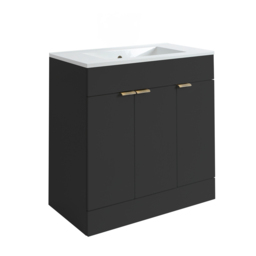 Black Grey Modern 800mm Free Standing Vanity Unit with Basin - Brushed Gold Finger Pull Handles - thumbnail 5