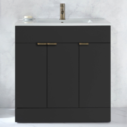 Milano Lurus - Black Grey 810mm Modern Vanity Unit with Basin and Aged Gold Finger Pull Handles