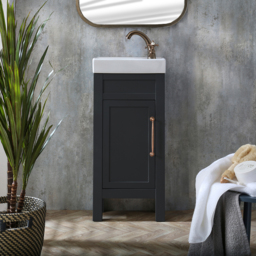 Milano Aston - Black Grey 400mm Traditional Cloakroom Vanity Unit with Basin and Aged Bronze Classic T-Bar Handle