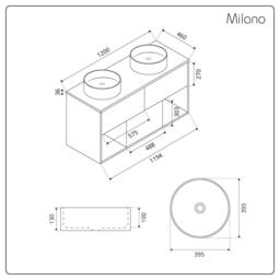 Black Grey 1200mm Wall Hung Open Shelf Double Round Countertop Basin Vanity Unit with LED Light Milano Bexley - thumbnail 9