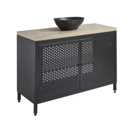 Milano Beswick - Black Metal 1200mm Vanity Unit with Light Oak Countertop and Elements Oval Graphite Basin