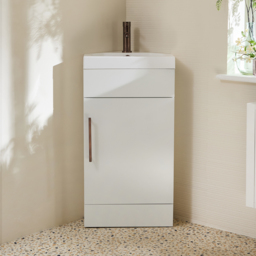 Milano Lurus - White 450mm Modern Cloakroom Corner Vanity Unit with Basin and Aged Bronze T-Bar Handles