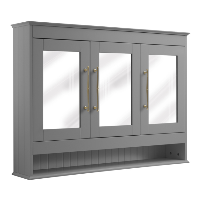 Milano Thornton - Light Grey Traditional Mirrored Cabinet - 1050mm x 750mm - Brushed Brass Classic T-Bar Handles