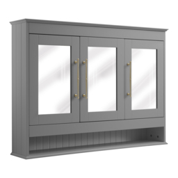 Milano Thornton - Light Grey Traditional Mirrored Cabinet - 1050mm x 750mm - Brushed Brass Classic T-Bar Handles