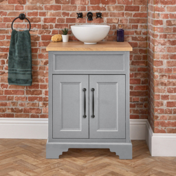 Milano Thornton - Light Grey 645mm Traditional Vanity Unit with Round Countertop Basin and Classic T-Bar Black Handles