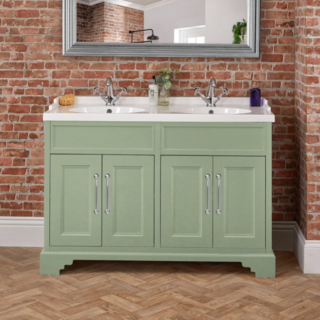 Milano Thornton - Pastel Green 1210mm Traditional Vanity Unit with Double Basin and Classic T-Bar Chrome Handles