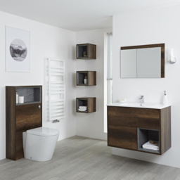 Milano Bexley - 800mm Dark Oak Vanity unit, WC Unit, 300mm Storage Units and Mirror - No LED