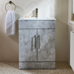 Milano Lurus - Concrete Grey 610mm Modern Vanity Unit with Basin and Aged Gold T-Bar Handles