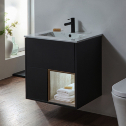 Milano Bexley - 610mm Wall Hung Open Shelf Vanity Unit with Basin - Choice of Finish, Basin and LED Light