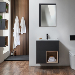 Milano Bexley - Light Oak 610mm Wall Hung Open Shelf Vanity Unit with White Basin - thumbnail 2