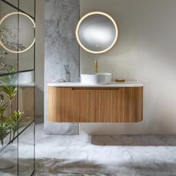 Oak 1200mm Curved Edge Fluted Wall Hung Round Countertop Basin Vanity Unit Milano - thumbnail 2