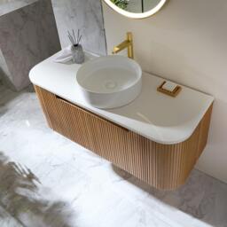 Oak 1200mm Curved Edge Fluted Wall Hung Round Countertop Basin Vanity Unit Milano - thumbnail 3