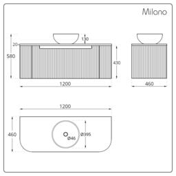 Oak 1200mm Curved Edge Fluted Wall Hung Round Countertop Basin Vanity Unit Milano - thumbnail 7
