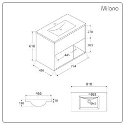 Light Oak 810mm Wall Hung Open Shelf Vanity Unit With White Basin Milano Bexley - thumbnail 9