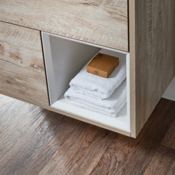 Light Oak 810mm Wall Hung Open Shelf Vanity Unit With White Basin Milano Bexley - thumbnail 7