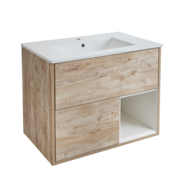Light Oak 810mm Wall Hung Open Shelf Vanity Unit With White Basin Milano Bexley - thumbnail 5