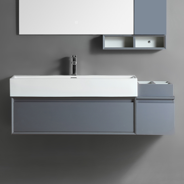 Milano Liana - Urban Grey 1300mm Waterproof Wall Hung Modern Vanity Unit with Basin and Side Cabinet
