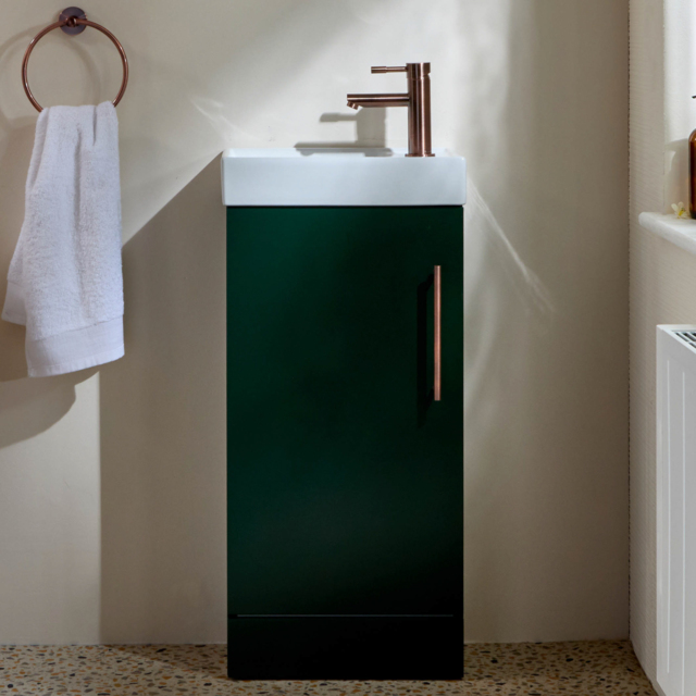 Milano Lurus - Dark Green 400mm Modern Cloakroom Vanity Unit with Basin and Aged Bronze T-Bar Handle