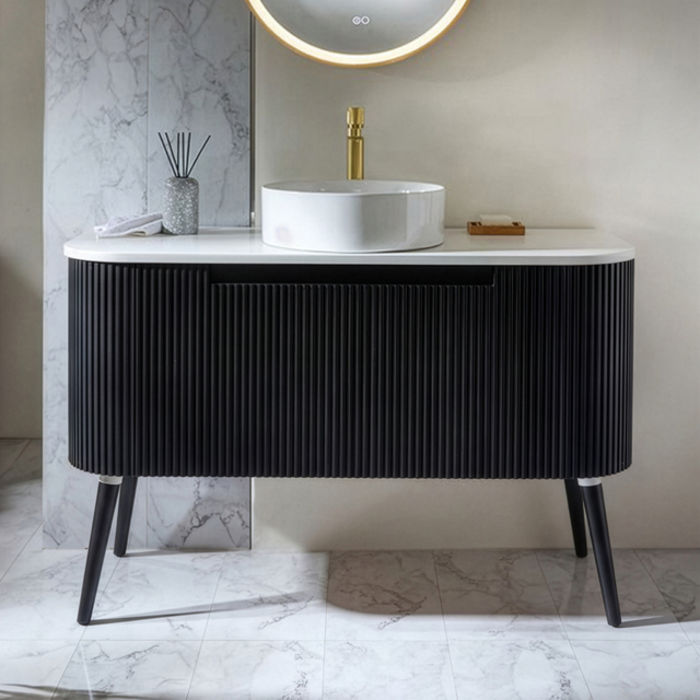 Milano Chalton - Black Grey 800mm Curved Fluted Vanity Unit - image 1