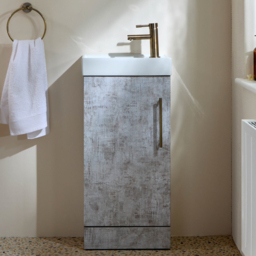 Milano Lurus - Concrete Grey 400mm Compact Freestanding Cloakroom Vanity Unit and Basin - with Aged Gold T-Bar Handle