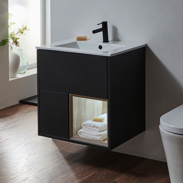 Milano Bexley - 600mm Wall Hung Open Shelf Vanity Unit - Choice of Basin, Finish and LED Light
