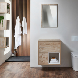 Milano Bexley - Black Grey 600mm Wall Hung Open Shelf Vanity Unit - thumbnail 4
