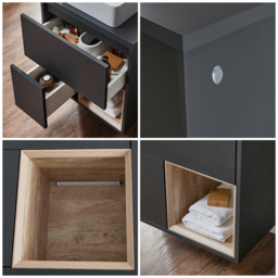Milano Bexley - Black Grey 600mm Wall Hung Open Shelf Vanity Unit - thumbnail 7