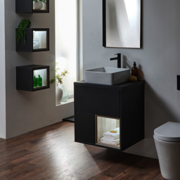 Milano Bexley - Black Grey 600mm Wall Hung Open Shelf Vanity Unit - thumbnail 8