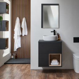 Milano Bexley - Black Grey 600mm Wall Hung Open Shelf Vanity Unit - thumbnail 5