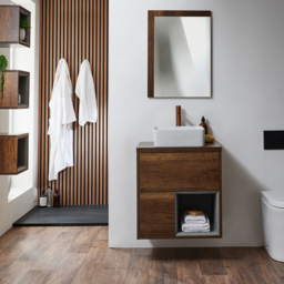 Milano Bexley - Black Grey 600mm Wall Hung Open Shelf Vanity Unit - thumbnail 3