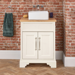 Milano Thornton - Antique White 645mm Traditional Vanity Unit with Square Basin and Brushed Gold Handles