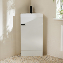 Milano Lurus - White 450mm Modern Cloakroom Corner Vanity Unit with Basin and Black Finger Pull Handles