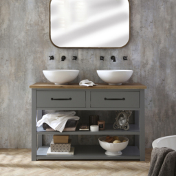 Milano Henley - Light Grey 1215mm Vanity Unit - with Round Countertop Basin and Classic T-Bar Black Handles