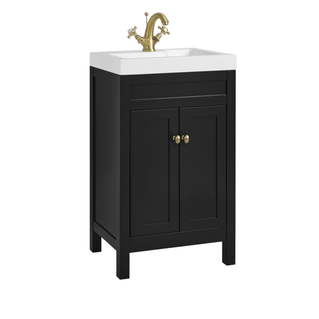 Milano Aston - Black Grey 500mm Traditional Vanity Unit with Basin and Brushed Brass Classic Round Handles